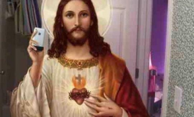 Jesus taking a picture in the mirror